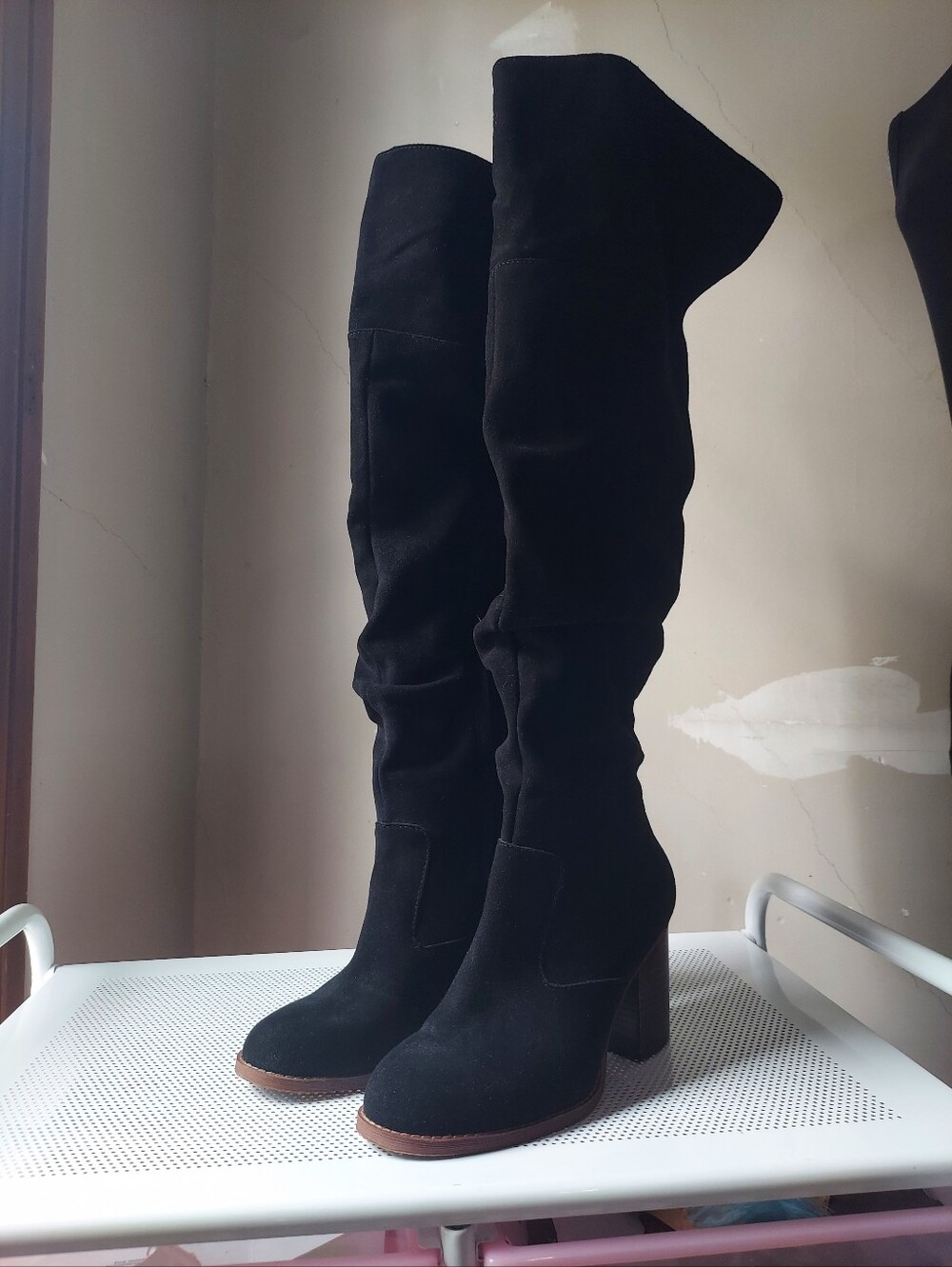 Crown Vintage Black Suede Over-the-Knee Block Heel Boots